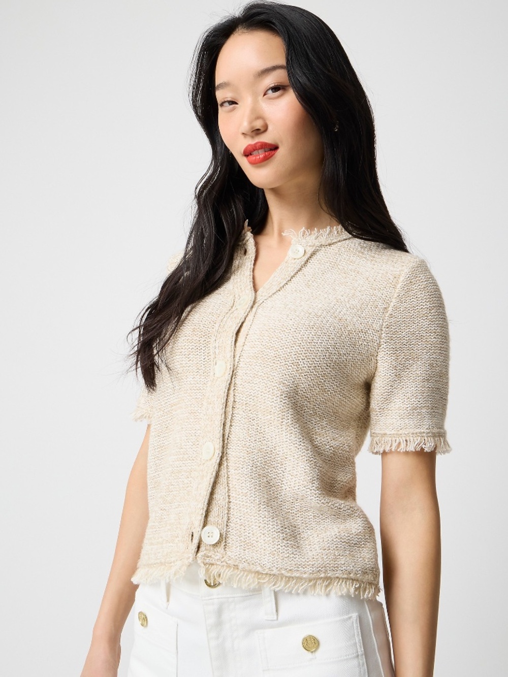 NWT J.Crew Factory Short-sleeve Fringe Lady Cardigan Sweater - Picture 3 of 6